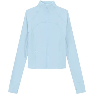 Lente en Herfst Geribbelde Dames Korte Rits Cardigan Slim-Fit Stand-Up Jas Yoga Jas XXL poederblauwe kleur
