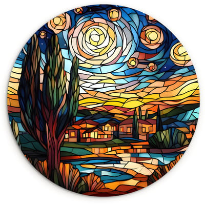 WallCircle® Wandcirkel 120x120 cm - Muurcirkel Hemel - Sterren - Mozaïek - Huizen - Muurdecoratie woonkamer - Wanddecoratie slaapkamer - Kamer decoratie accessoires - Ronde schilderijen XXL