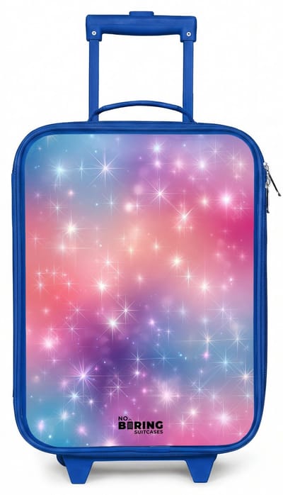 NoBoringSuitcases.com® - Kinderkoffer blauw - Kindertrolley jongen - Sterren - Abstract - Kleuren - Koffer kind lichtgewicht - Reiskoffer trolley voor kinderen - Koffertje met lichtgevende wieltjes - Rolkoffer