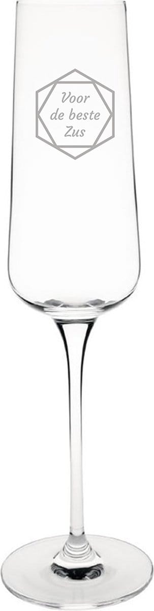 Gegraveerde Champagneglas 27cl voor de beste Zus in hexagon