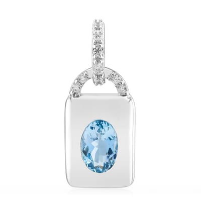 Cavill - Zilveren hanger met 0,34 ct Santa Maria Aquamarijn ovaal - 925 Sterling Zilver - 9 Zirkonia - Elegant Braziliaans sieraad