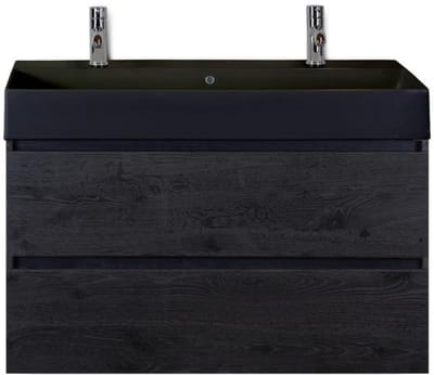 Maxx XL Badmeubelset 100 cm - Black Oak - Wastafel Kube Zwart 2 Kraangaten