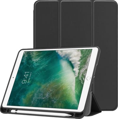 Hoesje - Geschikt voor Apple iPad 9.7 inch (2013–2018) – Air 1 & 2 (2013/2014), Pro 9.7 (2016), iPad 5 & 6 (2017/2018) - Dun & Stevig - Hardcover Book Case - Trifold Bookcase Hoes - Hard Cover - Tablethoes - Zwart