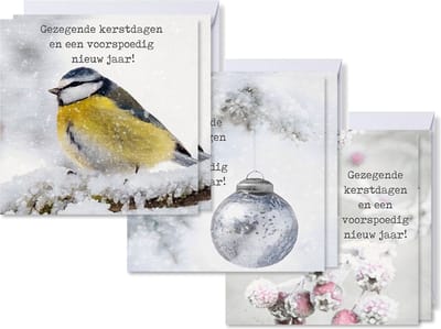Voordeelpakje 18 vierkante kerstkaarten - Sneeuw - Gezegend - MajesticAlly