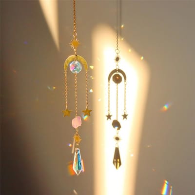 Kristallen Windgong Maan Zonnevanger 3D Prism Kleurrijke Roterende Hangende Ornamenten Windbel Diamant Prisms Hanger Decor Windgong