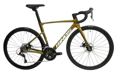 Rinos Odin 1 Carbon Road - RaceFiets - met Shimano SORA 18 versnellingen en schijfremmen - lichte fiets voor dames en heren - 700 x 40C - Kameleon Goud Groen XS- 50