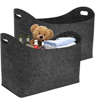 Brandhout Mand - Tote Bag - Haard Opslag - Opvouwbaar Ontwerp - 2 Stuks - Donkergrijs