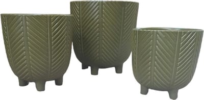 Mica Decorations Bloempot Set van 3 groen ,grootste maat is H18xD17cm