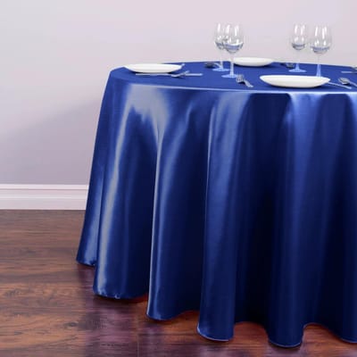 Ronde tafelkleed satijnen tafelkleed goudkleurig polyester voor bruiloft/banket/restaurant - zijdezachte satijnen eettafeldecoraties Diameter 90cm blauw