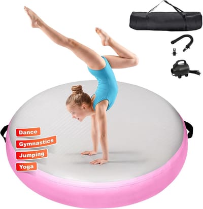 SnelShoppen - KIKILIVE Airtrack Opblaasbaar Kussen Rond 20 cm Hoog voor Acrobatiek, Training en Yoga, 100/140 cm met 600 W Pomp en Reparatieset