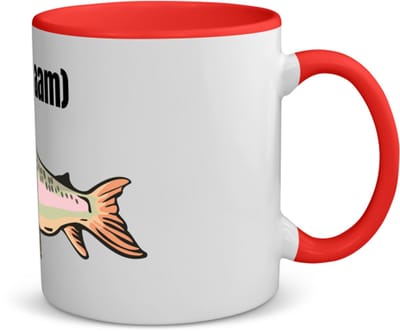 Akyol - vis met eigen naam koffiemok - theemok - rood - Vis - vissen liefhebbers - iemand die houdt van vissen - verjaardag - cadeau - kado - 350 ML inhoud