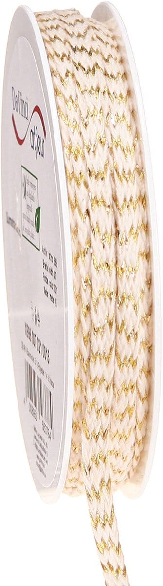 Koord katoen goud en crème katoenen lint 7mm 15m
