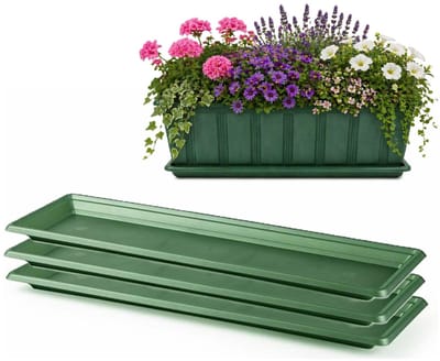 Plasticforte Plantenbak water onder opvangschaal - 3x - groen - rechthoek - 59 x 19 cm - Bloembakken