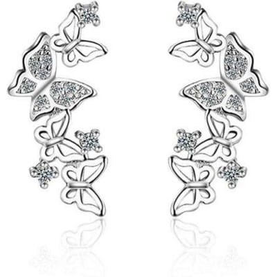 925 Sterling Zilver Elegante Cubic Zirconia Vlinder Feest Bruiloft Oorbellen Mode Sieraden Accessoires Voor Vrouwen S-E355 zilver