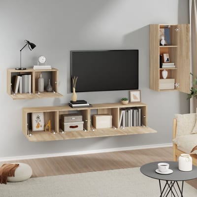 vidaXL - 4-delige - Tv-meubelset - bewerkt - hout - sonoma - eikenkleurig