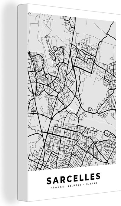 Canvas Schilderij Plattegrond - Sarcelles - Stadskaart - Kaart - Frankrijk - 20x30 cm - Wanddecoratie