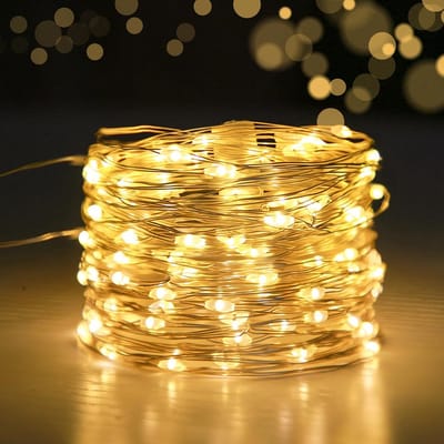 SnelShoppen - LED Fairy Lights 10m, 100 LEDs, Koperdraad, Batterij-Aangedreven, Waterdicht, Warm Wit voor Binnen en Buiten, Feest, Tuin, Kerst, Bruilo