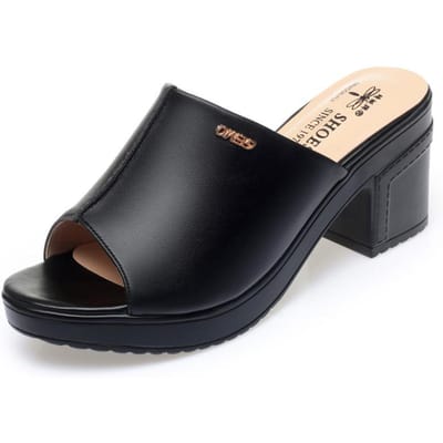 Dames Dikke Hak Zomer Peep Toe Platform Muiltjes Waterdicht Visbek Zacht Leer Slippers Vrouwelijk Instap Casual Sandalen 40 black
