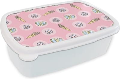 Broodtrommel Wit - Lunchbox - Brooddoos - Donuts - Kawaii - Patronen - Pastel - 18x12x6 cm - Volwassenen