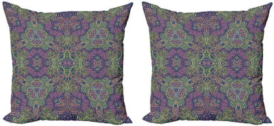 ABAKUHAUS Psychedelische Kussenhoezen Set – 2x45 cm – Dubbelzijdig bedrukt – Paars-Groen