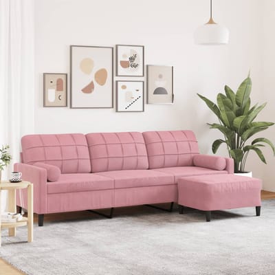vidaXL - Driezitsbank - met - voetenbank - 210 - cm - fluweel - roze