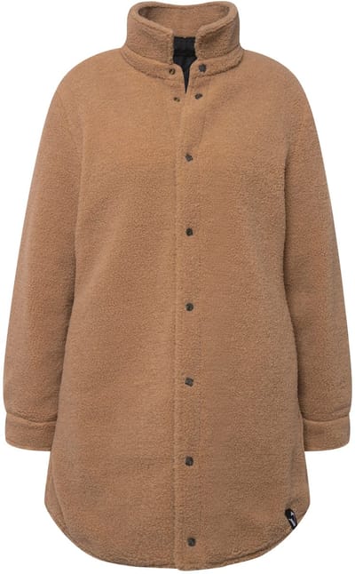 Ulla Popken - Dames - Omkeerbare jas doorgestikt/teddy overhemdkraag drukknopen - Zwart - Maat 46+