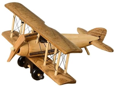 Vintage Mini Biplane Model - Handgemaakt Houten Vliegtuig - Decoratie voor Thuis, Kantoor of Café