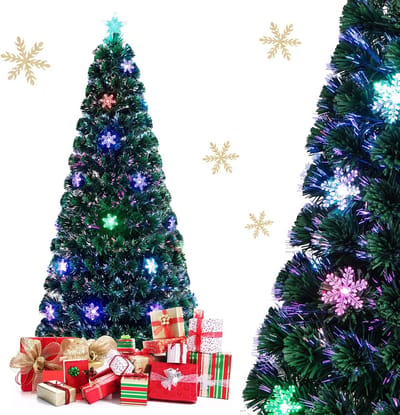 COSTWAY Led-kerstboom, kunstdennenboom, verlicht 90/120/150/180 cm, groen, met glasvezel-kleurwisselaar glasvezel. 180 cm.