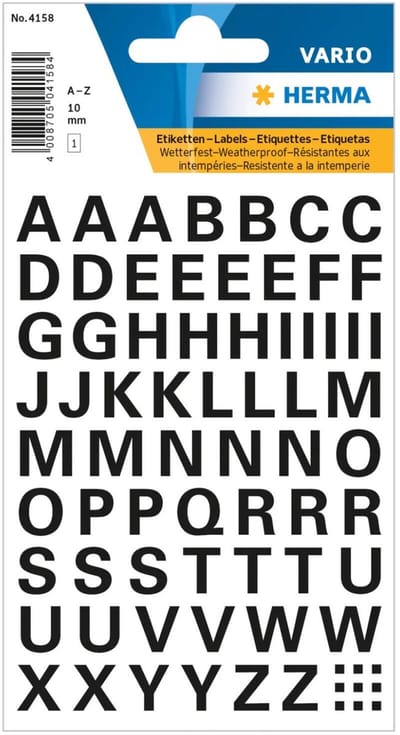 Herma Alfabet plak letters A-Z Stickers - 1x vellen - wit - 10 mm - watervast