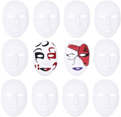 Witte Volledige Gezichtsmaskers voor Cosplay en Feestjes, 12 Stuks, Handgeschilderde DIY Decoratie voor Maskerade en Danspartijen