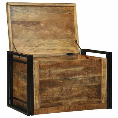 vidaXL - Opbergbox - Bruin - en - Zwart - 80 - x - 50 - x - 50 - cm - Ruw - mango - hout