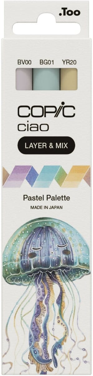 Copic Ciao "LAYER & MIX" Pastel Palette, 3 stuk(s), Blauw, Paars, Geel, Beitel/penseelpunt, Rond, Inkt op alcoholbasis, Volwassene/Kind