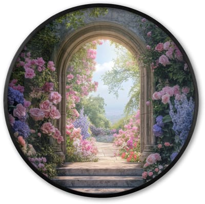 Poster in lijst Rond - Fotolijst 60x60 cm - Posters - Doorkijk - Rozen - Vintage - Bloemen - Ronde posterlijst zwart - Decoratie - Wanddecoratie woonkamer - Muurdecoratie slaapkamer