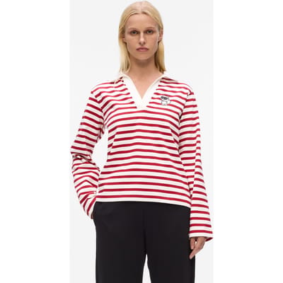 Karl Lagerfeld Ikon Sketch Stripe Longsleeve Polo Scarlet Sage-cream Taglia: XL | Maglie a manica lunga Outlet | Donna | Rosso