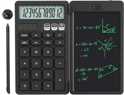 Rekenmachine met Schrijftablet en Pen, Zonne-energie en Batterijen voor Studenten en Huishoudens