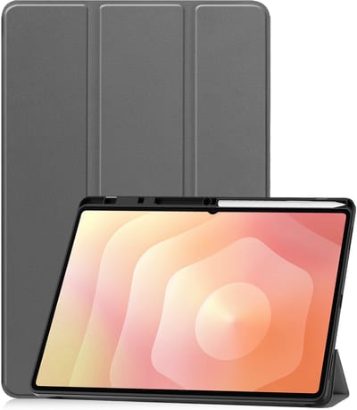 Hoesje - Geschikt voor Samsung Galaxy Tab S11 Ultra - Dun & Stevig - Trifold Bookcase - Hard Cover Case - Met Uitsparing Geschikt voor S Pen - Hardcover Book - Tablet Hoes - Grijs