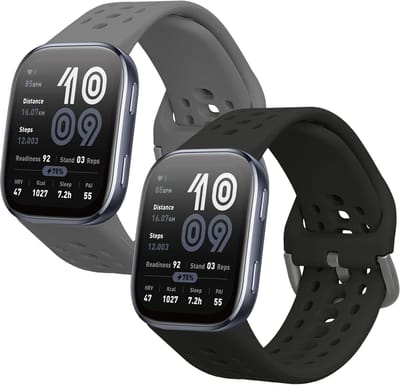 kwmobile 2x horlogebandjes geschikt voor 22mm Amazfit Bip 6 / Bip 5 Unity / Bip 5 / GTS 3 / Balance 2 / Helio Strap bandje - Smartwatch bandjes van TPU - Activity tracker horloge band in zwart / donkergrijs