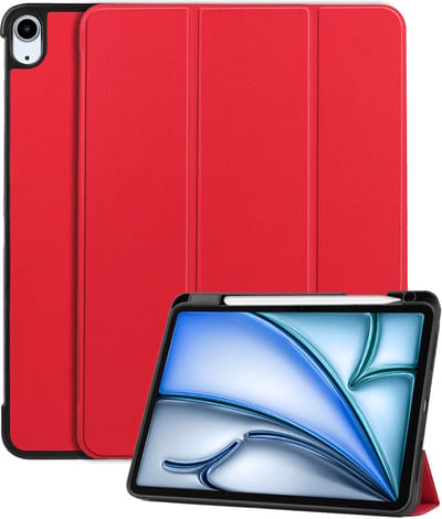 Hoesje - Geschikt voor Apple iPad Air (2024/2025/2026) - 11 inch - Dun & Stevig - Trifold Bookcase - Hard Cover Case - Met Uitsparing Geschikt voor Apple Pencil - Hardcover Book - Tablet Hoes - Rood