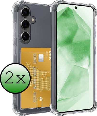 Hoesje 2 Stuks - Geschikt voor Samsung Galaxy A55 - Met Pashouder en Kaarthouder - Telefoon Hoes Shockproof - Siliconen Case - Back Cover - Shock Proof - Pasjes Houder - Transparant