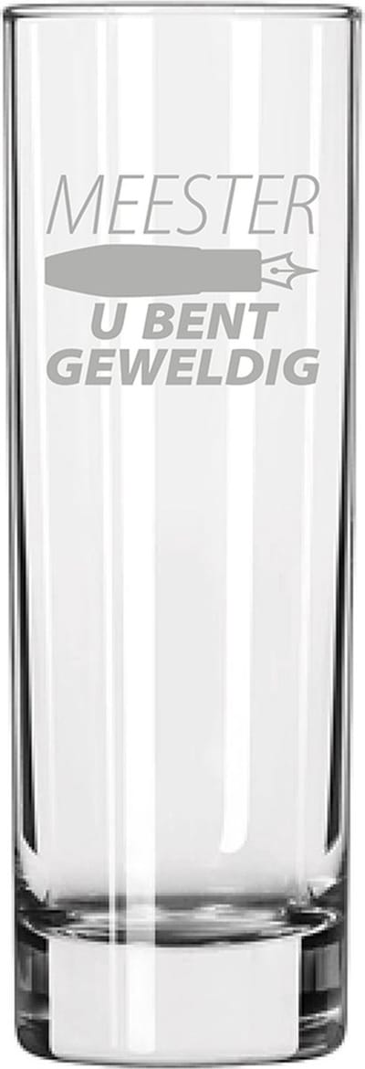 Gegraveerde longdrinkglas 22cl Meester u bent geweldig