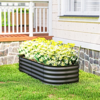 Wishdor - Verhoogde Plantenbak - Modulaire Opbouw - Open Bodem - Voor Balkon - Staal - Donkergrijs - 150 X 62 X 30 Cm