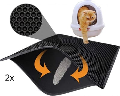 Scoby - 2 x Waterdichte Kattenbakmat - Grit Opvanger - Kattenbak Accessoires - Dubbele Laag met Filter - Cat Litter Accessories - 45x60cm - Zwart - 2 Stuks