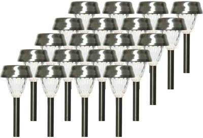 Lumineo Prikspot - 20x - LED - 24 cm - RVS - lantaarn stekers - solar verlichting- Buiten - Tuinverlichting - Tuinlampen - Solarlampen op zonne-energie