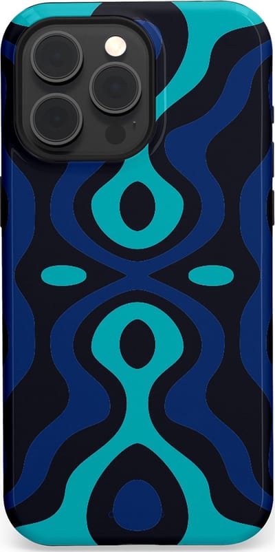 Casetastic Hoesje Geschikt voor Apple iPhone 15 Pro Max Magsafe - Stijlvolle Beschermende Duo-layer Case - Blauwe Golf Lijnen