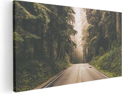 Artaza Canvas Schilderij Bos - 40x20 cm - Klein - Wanddecoratie Weg Door Bos - Muurdecoratie Natuur - Schilderijen Woonkamer