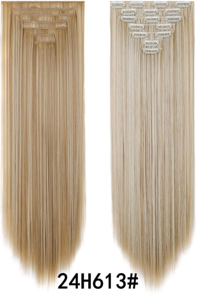 Pruik - Haarverlenging met 16 clips, haarclip, vervangende pruik - Pruik van synthetische vezels met clips - 60 cm -13.24H613#