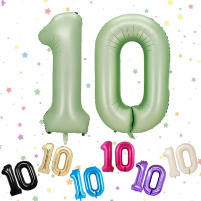 Extra Grote Saliegroene Ballon Nummer 10 - 101 cm Folieballon voor 10e Verjaardag Jongens en Meisjes