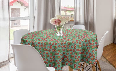 ABAKUHAUS lenteronde tafelkleed, cirkelvormige tafelkleedbedekking voor eetkamerkeukendecoratie, 150 cm, paprika en zeegroen