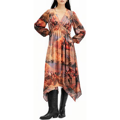 AllSaints Estelle Colca Dress Canyon Purple Maat: 2 | Midi Jurken Outlet | Dames | Paars