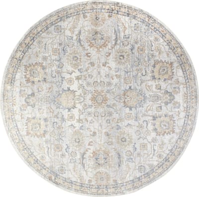 SURYA Esther rond vloerkleed wasbaar oosters vintage crèmekleurig